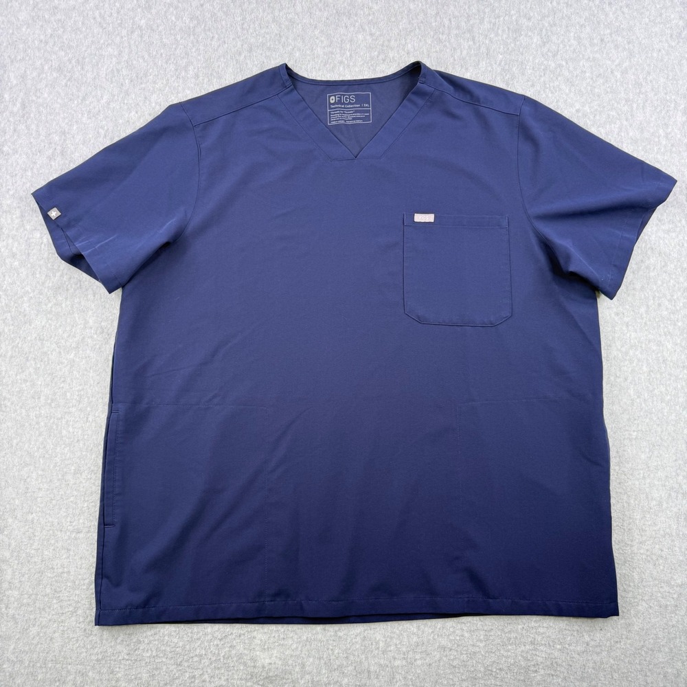 FIGS Scrub Top Mens 3XL Navy Blue Three Pocket V Neck Technical Collection Nurse